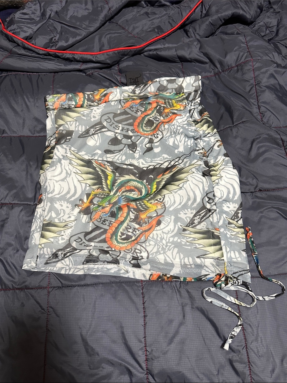 Ed Hardy Ivory Skirt with Multicolor Tattoo Border
